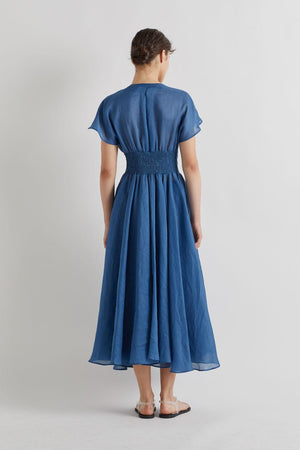Meimeij Short Sleeve Belt Dress in Ramie | Made in Italy | PapillonStyles Blue / 40 / 100% Ramie Meimeij Short Sleeve Belt Dress in Ramie | Made in Italy | PapillonStyles Blue / 40 / 100% Ramie