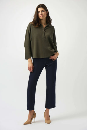 Joseph Ribkoff Sweater Knit Boxy Pullover With Zipped Collar