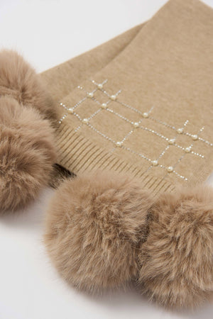 Joseph Ribkoff Knitted Faux Fur Pompom Scarf
