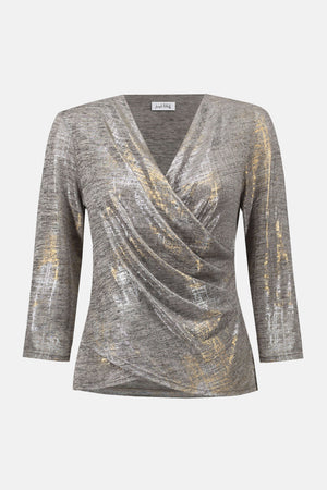 Joseph Ribkoff Foiled Melange Knit Wrap Top