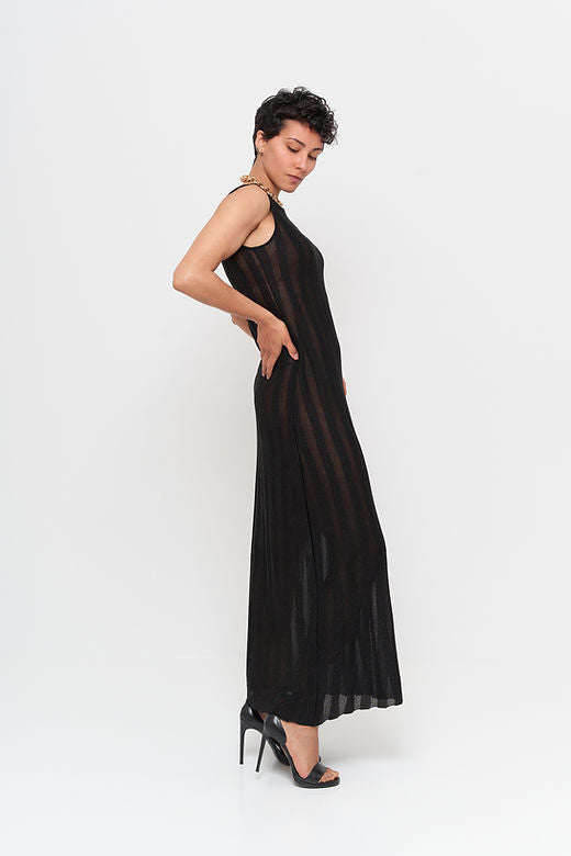 Irreplaceable Di Giordano Transparent Knit Long Dress — Black Metallic
