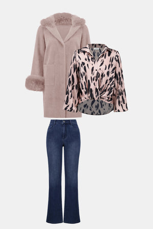 Joseph Ribkoff Recycled Satin Animal Print Draped Top