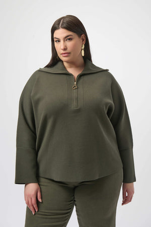 Joseph Ribkoff Sweater Knit Boxy Pullover With Zipped Collar