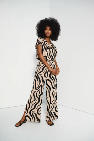 Joseph Ribkoff Gauze Abstract Print Wide Leg Pants