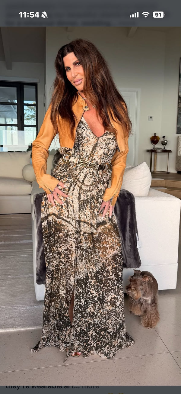 Michelle Jonas Venus Silk Maxi Dress — Brown Camouflage Print