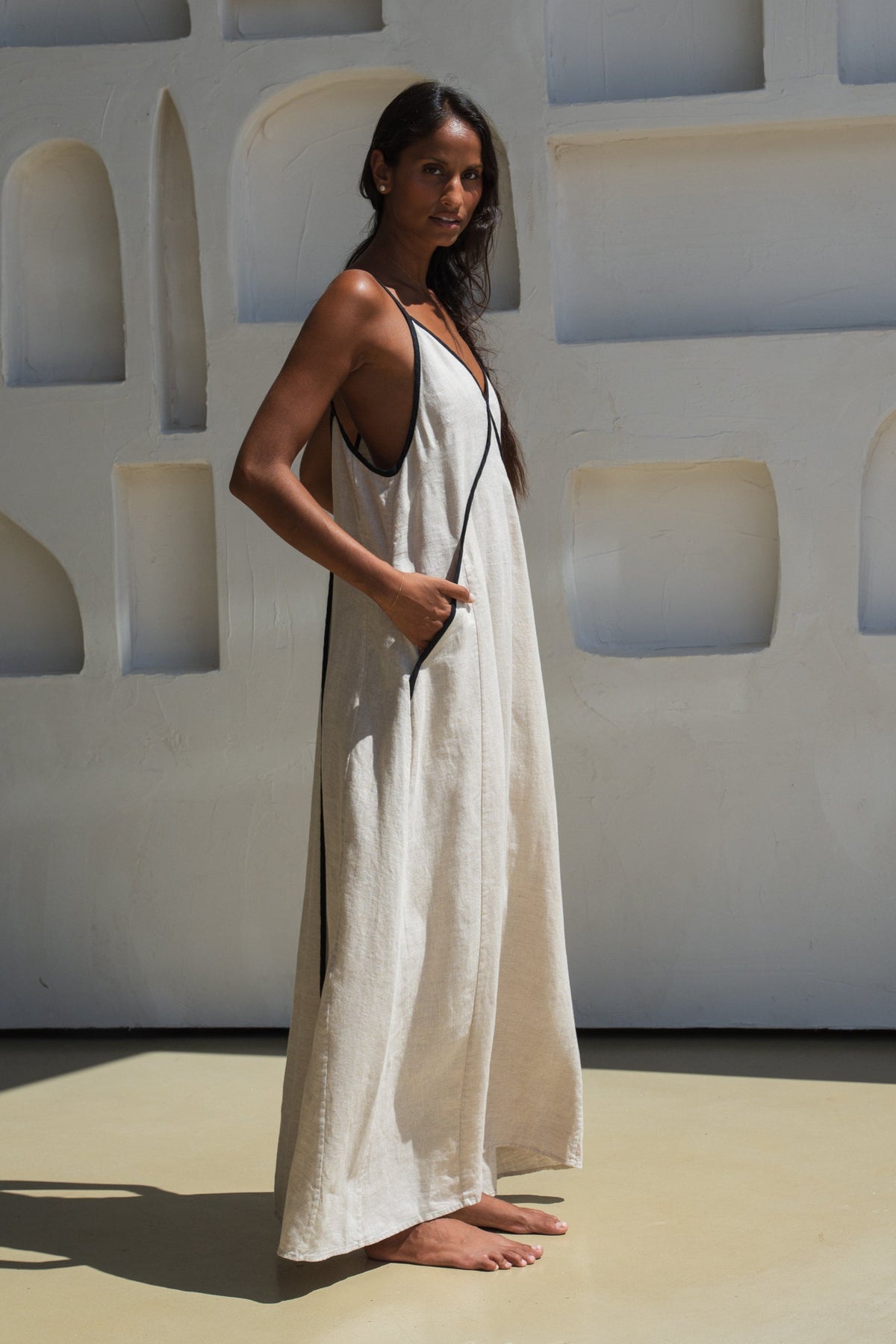 black and white linen maxi dress Black White Floral Maxi Dress, Handmade Cotton linen Boho Dress Women S