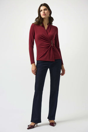 Joseph Ribkoff Moss Crepe Fitted Wrap Top