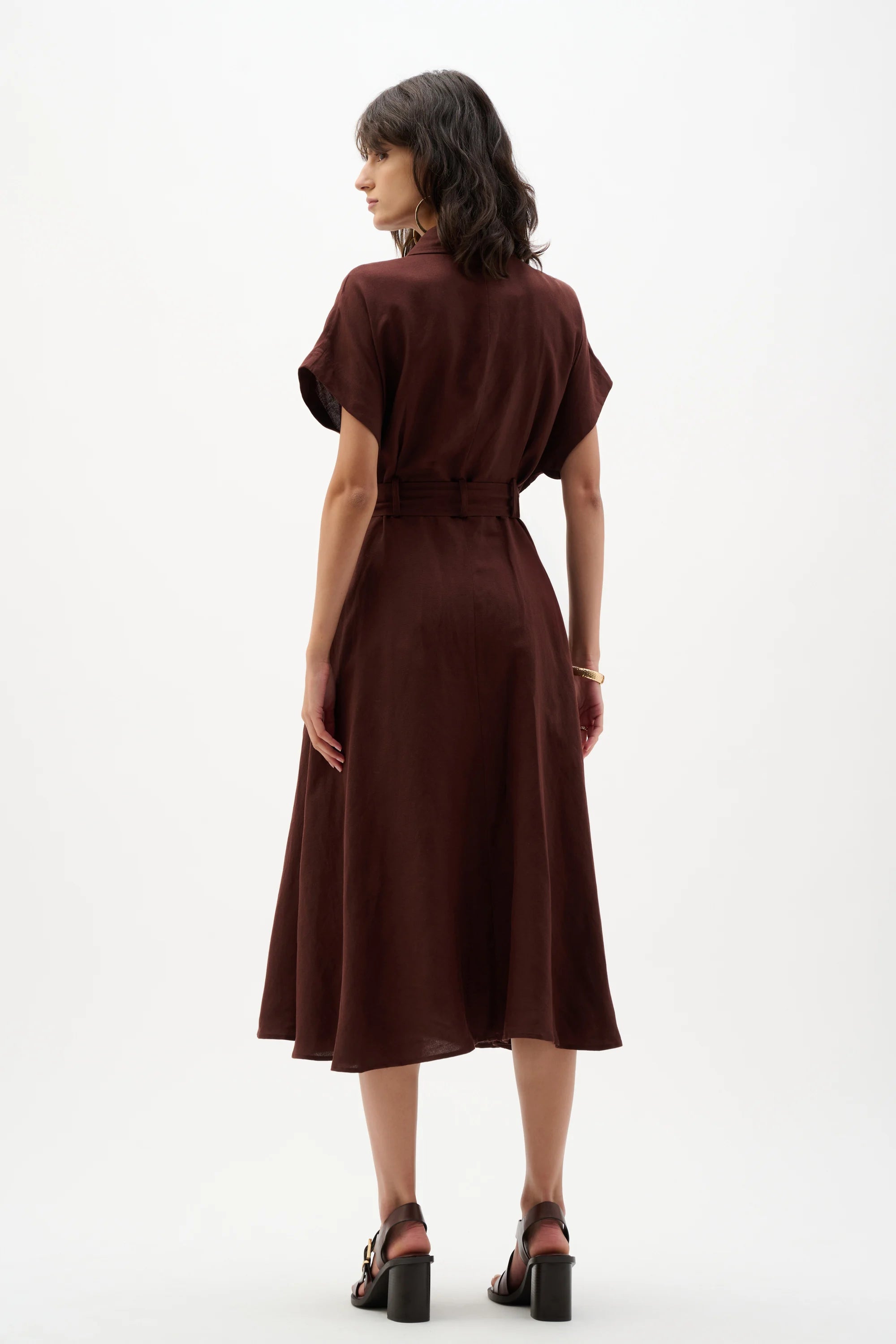 Joseph Ribkoff Linen Blend Fit And Flare Shirt Dress With Sash 262907 | Mahogany / L Joseph Ribkoff Linen Blend Fit And Flare Shirt Dress With Sash 262907 | Mahogany / L