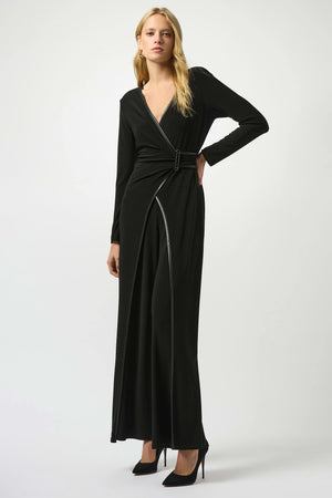 Joseph Ribkoff Silky Knit & Leatherette Wide Leg Jumpsuit