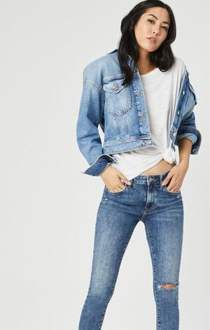 Mavi Jeans Long Sleeve Gold Button Katy Ripped & Fringe Vintage Jacket