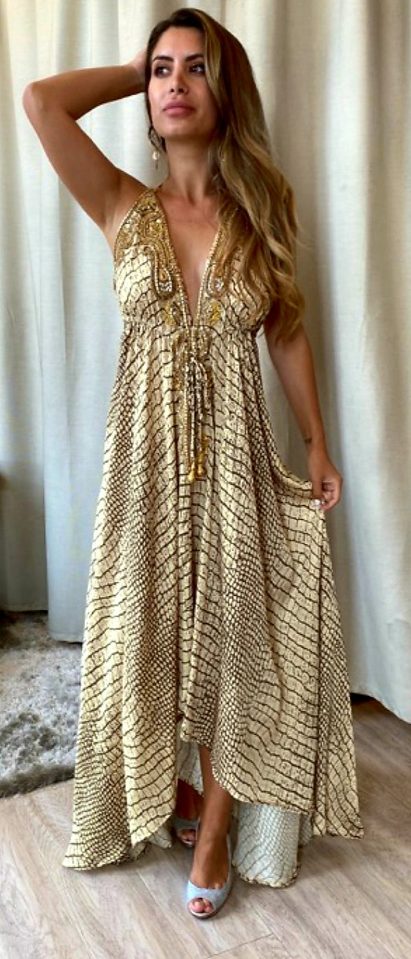 Kareena's Resort V Neck Embroidery Long Dress
