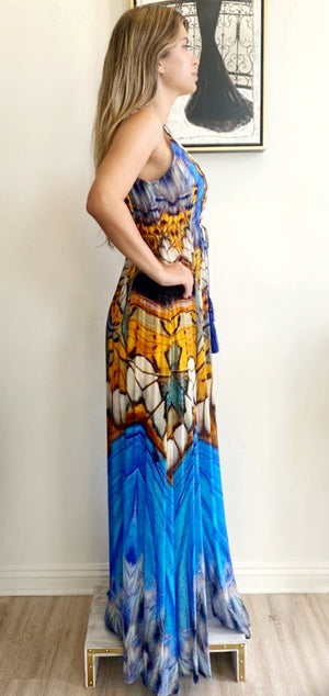 Shahida Parides Silks Plunge Neckline Maxi Dress