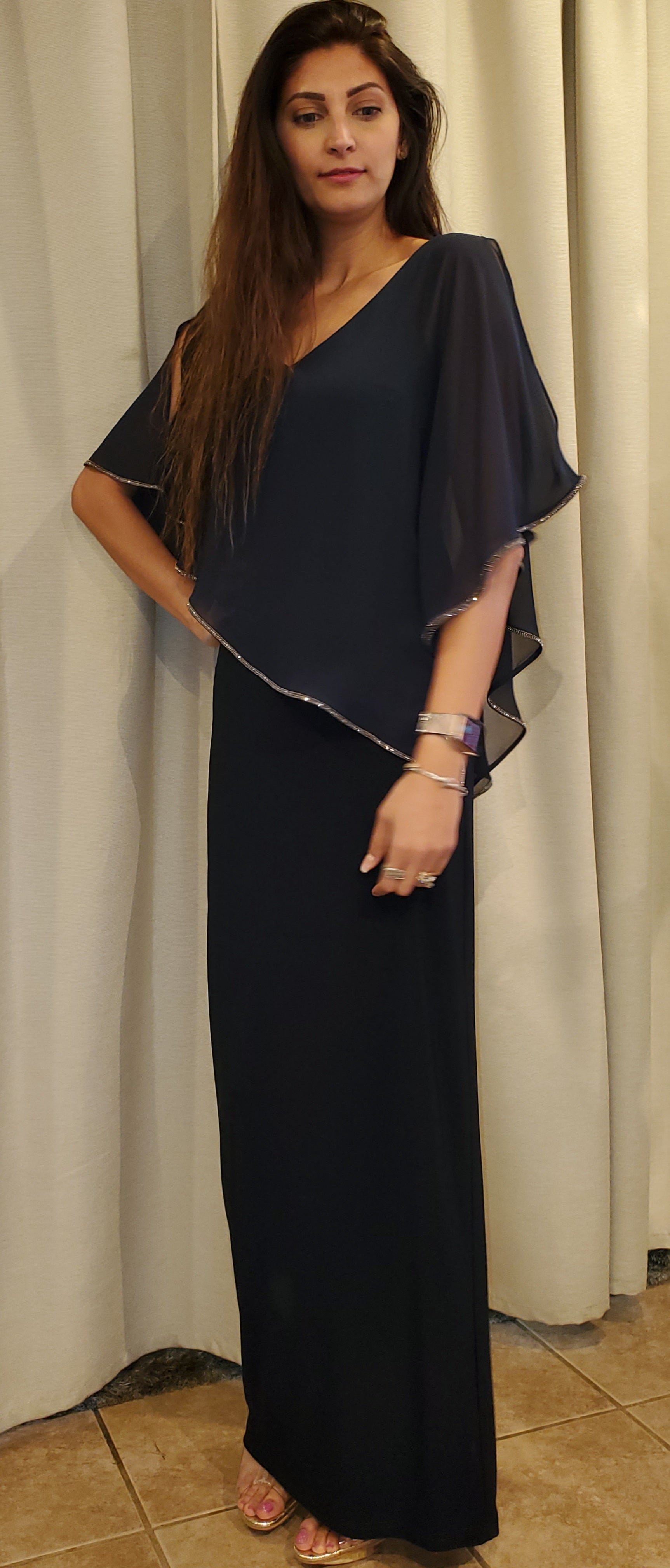 Joseph Ribkoff Long Sleeve Front V Neck Long Dress Joseph Ribkoff Long Sleeve Front V Neck Long Dress