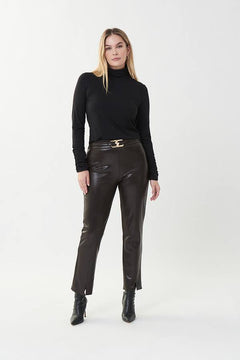 Joseph Ribkoff Faux Leather Pants with Buckle - PapillonStyles