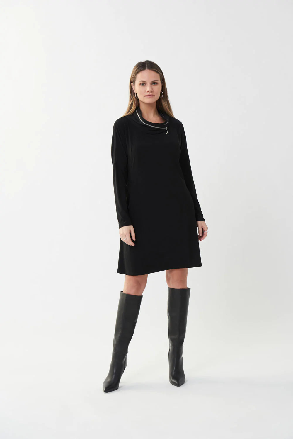 Joseph Ribkoff Black Zip Accent Dress - PapillonStyles Joseph Ribkoff Black Zip Accent Dress - PapillonStyles