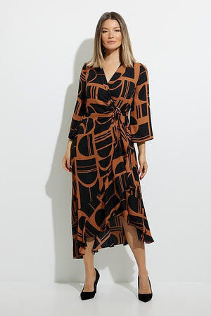 Joseph Ribkoff Long Sleeve Abstract Wrap Style Dress