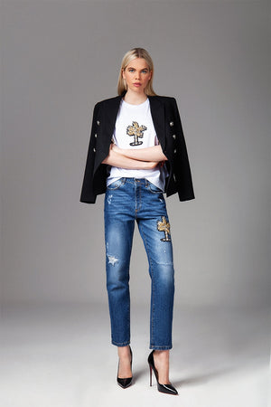 Extreme Collection Front Palm Embroidery With Patches Denim Jeans