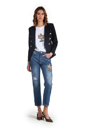 Extreme Collection Front Palm Embroidery With Patches Denim Jeans