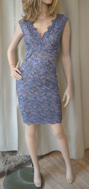 Baccio Couture V Neck Sleeveless Fitted Dress