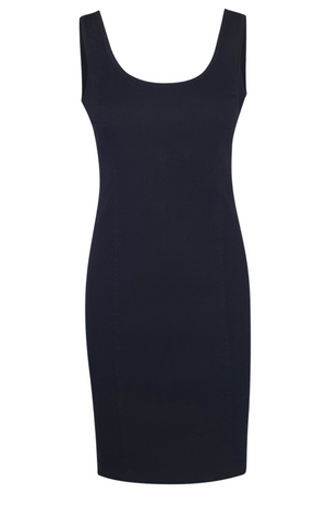Vestido elástico de mezcla de lino y punto de corte slim sin mangas de algodón Haris