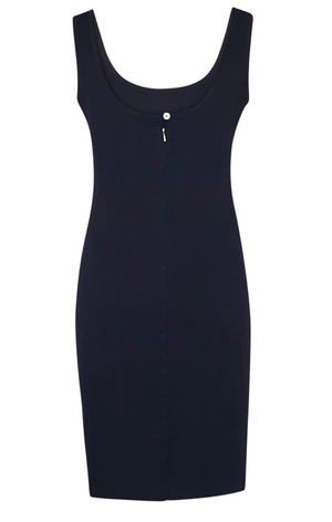 Vestido elástico de mezcla de lino y punto de corte slim sin mangas de algodón Haris