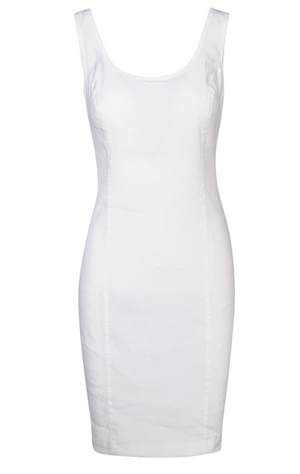 Vestido elástico de mezcla de lino y punto de corte slim sin mangas de algodón Haris