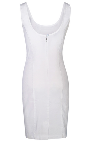 Vestido elástico de mezcla de lino y punto de corte slim sin mangas de algodón Haris