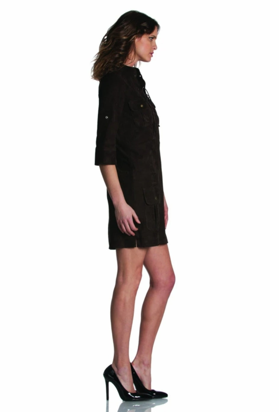 Etienne Marcel 3/4 Sleeve Suede Dress - PapillonStyles Etienne Marcel 3/4 Sleeve Suede Dress - PapillonStyles