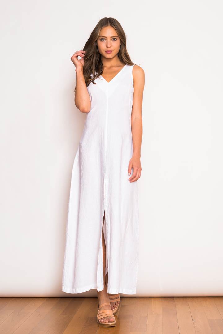 Haris Cotton V Neck Sleeveless Front Opening Maxi Dress - PapillonStyles Haris Cotton V Neck Sleeveless Front Opening Maxi Dress - PapillonStyles