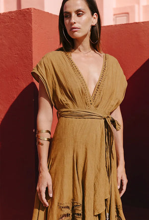 Mes Demoiselle Feminine Dress Cut-Out Panels In Linen Doperni